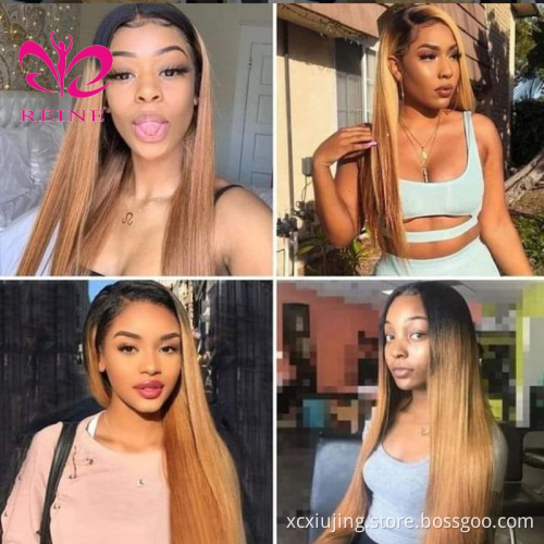 Pre Plucked Ombre 30 Lace Front Wig, Transparent Frontal Ombre Brown Dark Highlight Wig, Human Hair Honey Blonde HD Lace  Wig